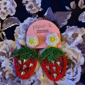 Piper K beaded strawberry earrings NWT